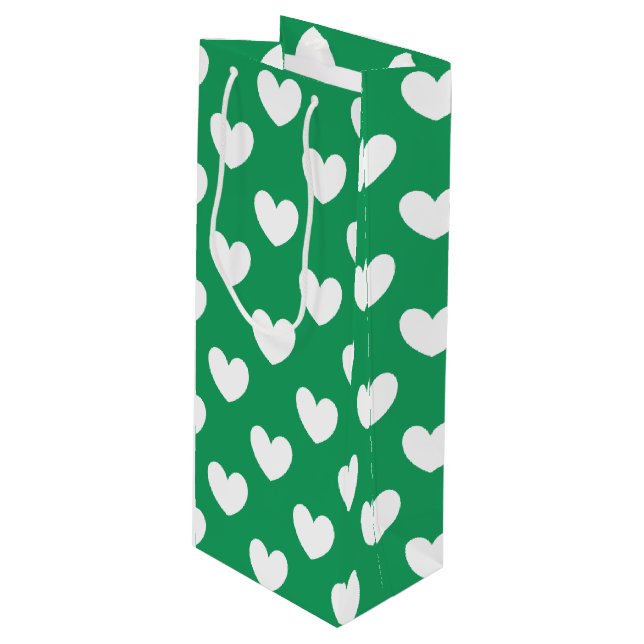 Bolsa Para Vino Corazones de polka blanca en Kelly Green (Angulo Anverso)