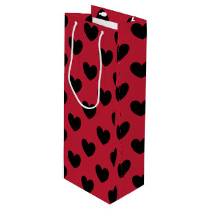 Bolsa Para Vino Corazones de polka negra en rojo
