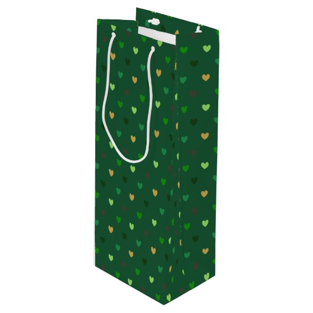 Bolsa Para Vino Corazones de polka sobre el bosque verde (Angulo Anverso)