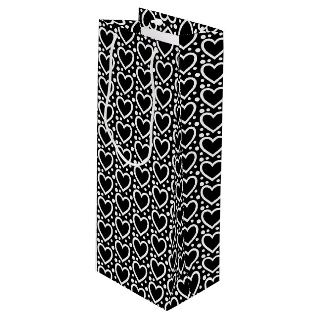 BOLSA PARA VINO CORAZONES DÍA DE SAN VALENTÍN NEGROS Y BLANCOS (Angulo Anverso)