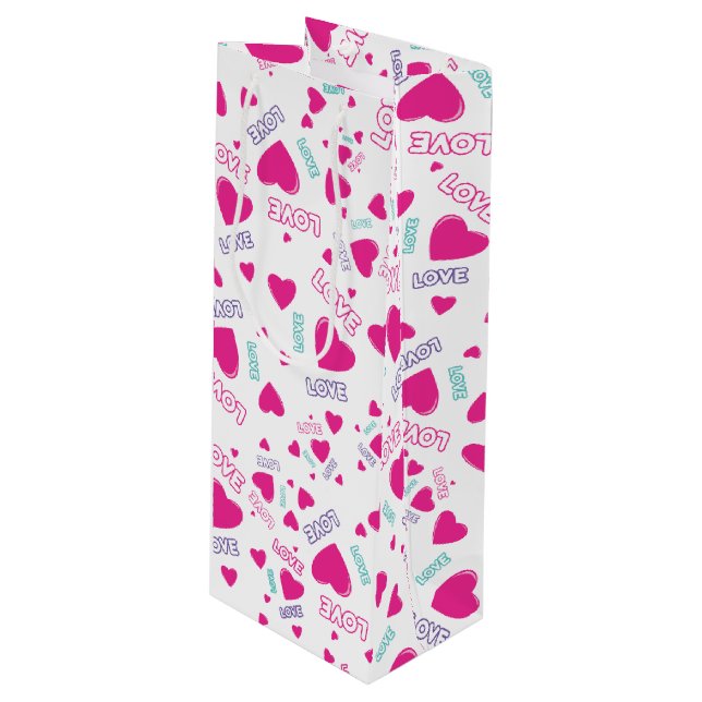 Bolsa Para Vino Corazones rosados y amor - patrón romántico (Angulo Anverso)