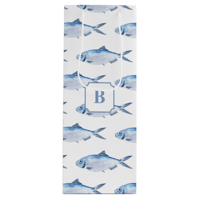 Bolsa Para Vino Costa de acuarela de peces azules (Anverso)