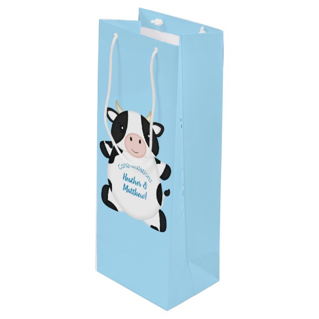 Bolsa Para Vino Cow Baby Shower Blue (Angulo Anverso)