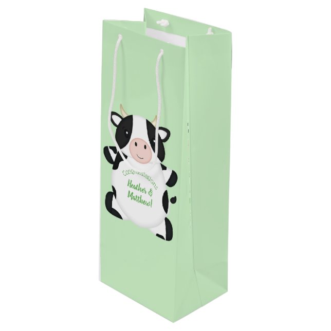 Bolsa Para Vino Cow Baby Shower Green (Angulo Anverso)