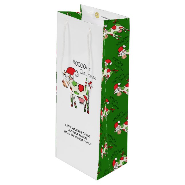 Bolsa Para Vino Cow Funny Personalizado Navidades Holiday Wine Gig (Angulo Anverso)
