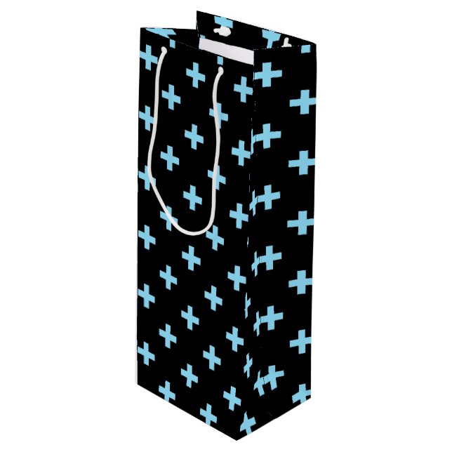 Bolsa Para Vino Cruces de polka azul sobre negro (Angulo Anverso)