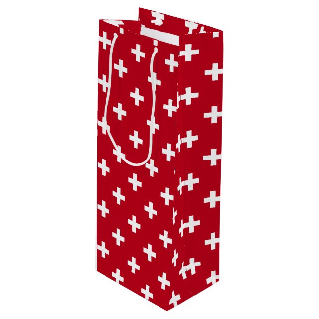 Bolsa Para Vino Cruces de polka blanca sobre rojo (Angulo Anverso)