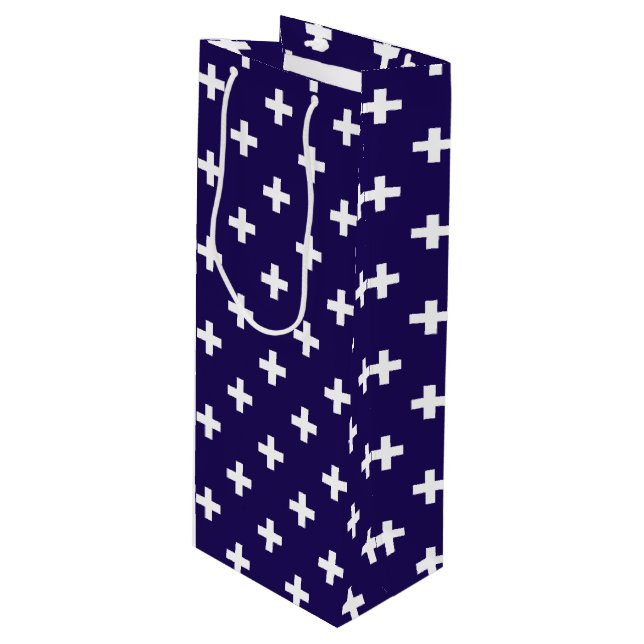 Bolsa Para Vino Cruces de polka blanco sobre azul marino (Angulo Anverso)