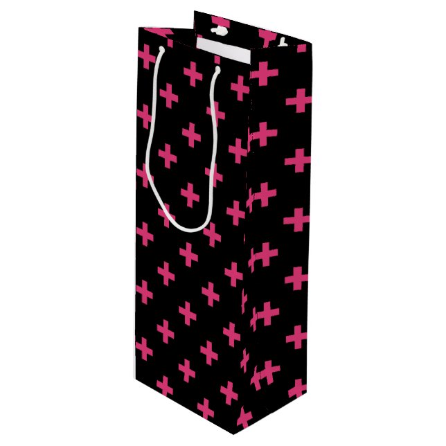 Bolsa Para Vino Cruces de polka de Fuchsia sobre negro (Angulo Anverso)