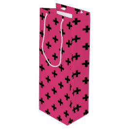 Bolsa Para Vino Cruces de polka negra en fucsia
