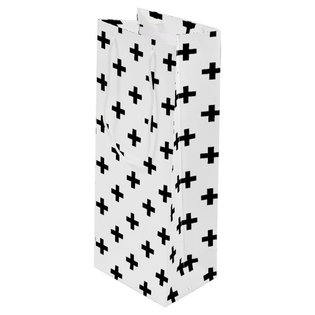 Bolsa Para Vino Cruces de polka negra sobre blanco (Angulo Anverso)