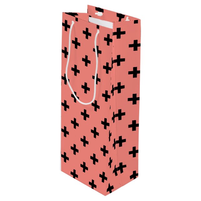 Bolsa Para Vino Cruces de polka negra sobre melocotón (Angulo Anverso)