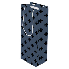 Bolsa Para Vino Cruces de polka negro sobre gris azul