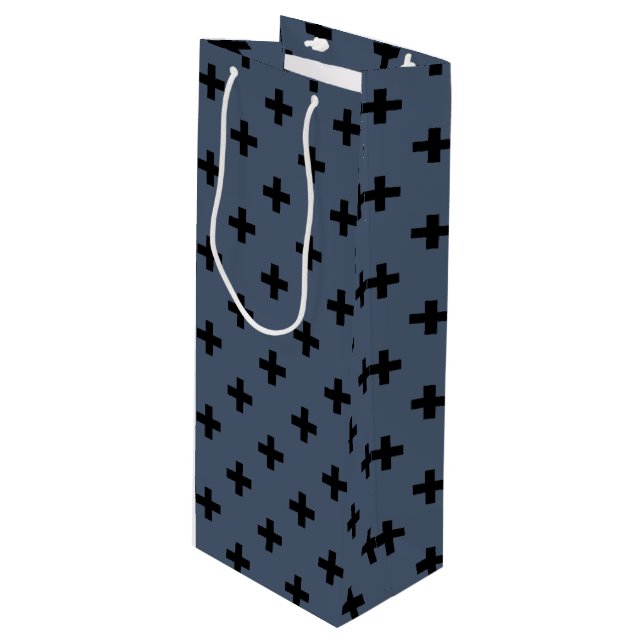 Bolsa Para Vino Cruces de polka negro sobre gris azul (Angulo Anverso)
