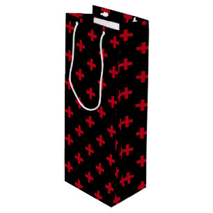 Bolsa Para Vino Cruces de polka roja sobre negro