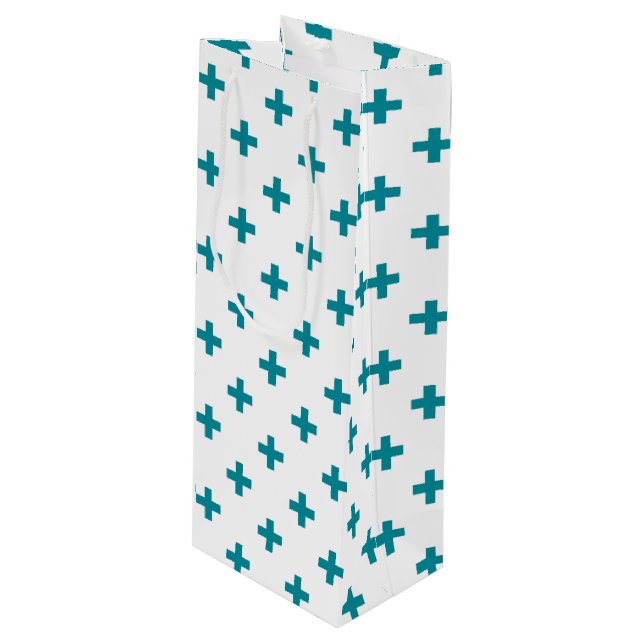 Bolsa Para Vino Cruces de polka verde azuladas sobre blanco (Angulo Anverso)