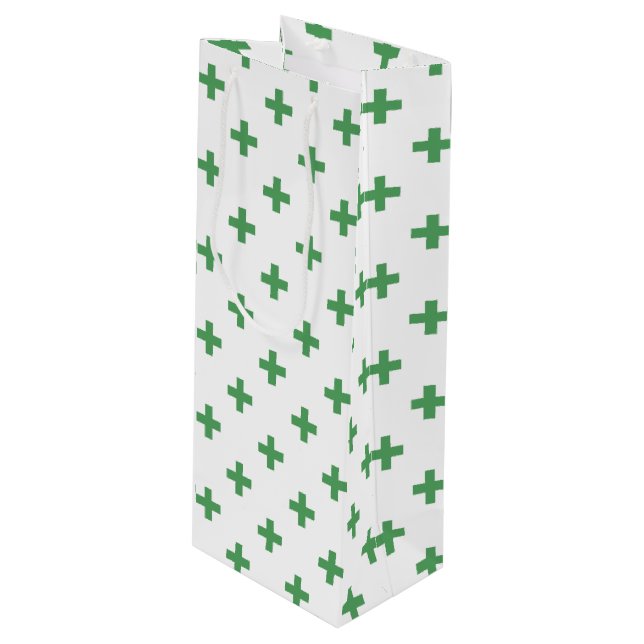 Bolsa Para Vino Cruces de polka verde sobre blanco (Angulo Anverso)