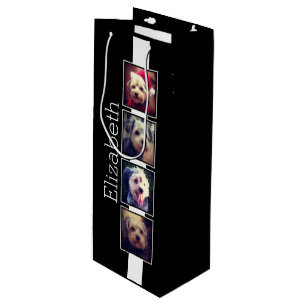 Bolsa Para Vino Cuadrados de Collage de fotos en blanco y negro pe