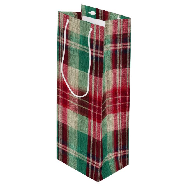Bolsa Para Vino Cuadro clásico de vacaciones rojo y verde (Angulo Anverso)