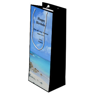 Bolsa Para Vino Cumpleaños de hermosa playa tropical turquesa
