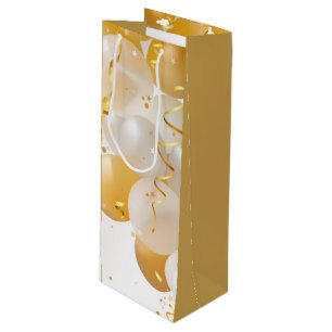 Bolsa Para Vino Cumpleaños del oro y los globos blancos