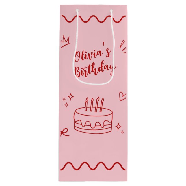 Bolsa Para Vino Cumpleaños rojo y rosa (Anverso)
