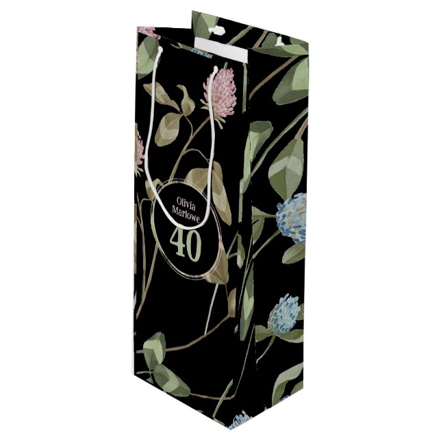Bolsa Para Vino Cumpleaños Romántico Black Pink Clover Floral (Angulo Anverso)