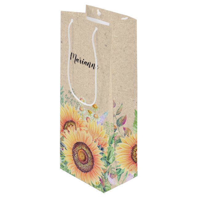 Bolsa Para Vino Custom Name | Sunflower Kraft Paper Wine Bags (Angulo Anverso)