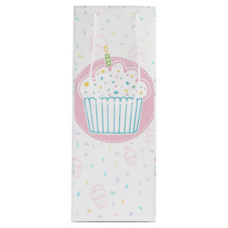 Bolsa Para Vino Cute Birthday Cupcake with Candle