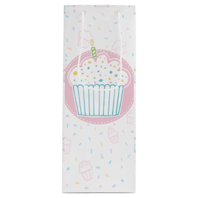 Bolsa Para Vino Cute Birthday Cupcake with Candle (Anverso)