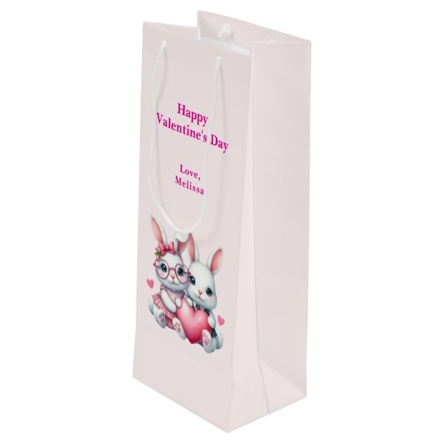 Bolsa Para Vino Cute Bunnies Sharing a Heart Valentine's Day (Angulo reverso)