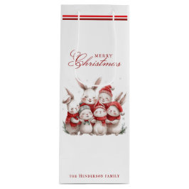 Bolsa Para Vino Cute bunnios y nombre personalizado Feliz Navidad 