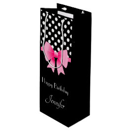 Bolsa Para Vino Cute Lazo Rosa Script Cumpleaños Feliz