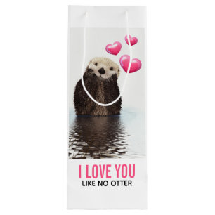 Bolsa Para Vino Cute Otter con los corazones rosados te quieren pi