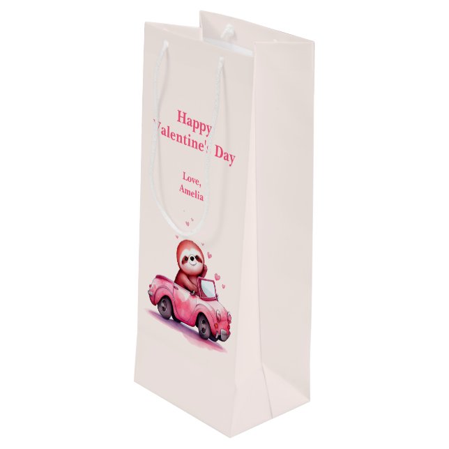 Bolsa Para Vino Cute Sloth Driving a Pink Convertible Valentine's  (Angulo reverso)