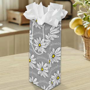 Bolsa Para Vino Daisy floral de moda con nombre personalizado amar