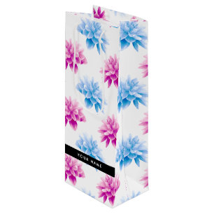 Bolsa Para Vino Dalia Rosa y Azul, Patrón Floral, Tu Nombre