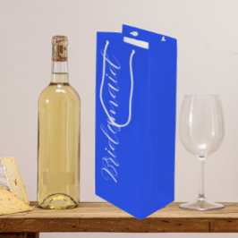 Bolsa Para Vino Dama de Honor Azul Real con Letra Estilizada
