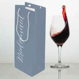 Bolsa Para Vino Dama de honor de boda con letra estilizada azul po