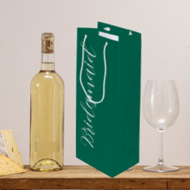 Bolsa Para Vino Dama de honor de boda con letra estilizada verde e