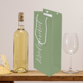 Bolsa Para Vino Dama de honor de escritura estilizada verde salvia
