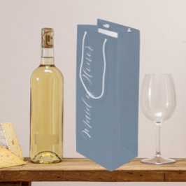 Bolsa Para Vino Dama de Honor de Letra Estilizada Azul Polvoriento