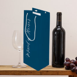 Bolsa Para Vino Dama de Honor de Letra Estilizada Azul Teal