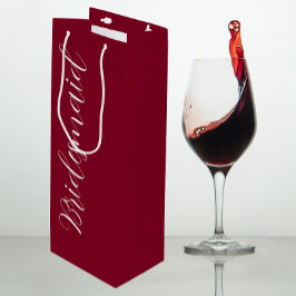 Bolsa Para Vino Dama de Honor Rojo Arándano Escritura Estilizada B