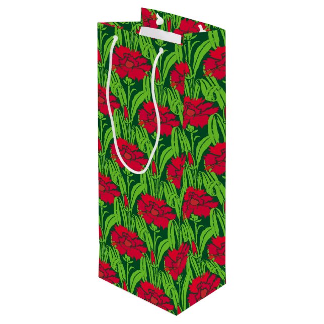 Bolsa Para Vino Damasco floral de Carnations rojo de Art Nouveau (Angulo reverso)