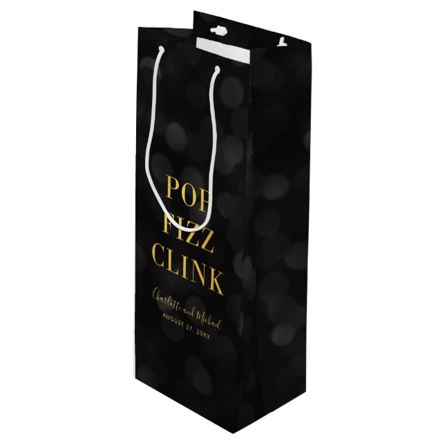 Bolsa Para Vino Dark Bokeh Faux Gold Pop Fizz Clink (Angulo Anverso)