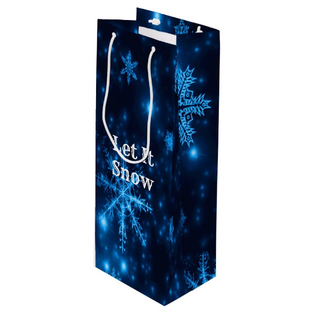 Bolsa Para Vino Deep Blue & Bright Snflakes Let It Snow Regalo Bag (Angulo Anverso)