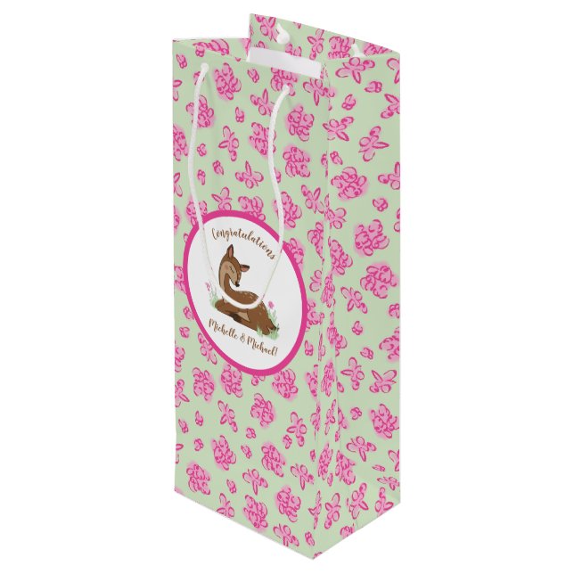 Bolsa Para Vino Deer Baby Shower Woodland Fawn Pink (Angulo reverso)