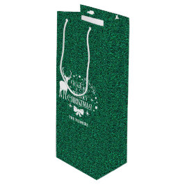 Bolsa Para Vino Deseándote Feliz Purpurina Verde de Navidad Monogr