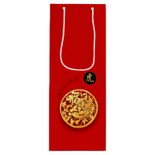 Bolsa Para Vino Diario del Tigre de Oro Rojo Corto Año Nuevo Chin